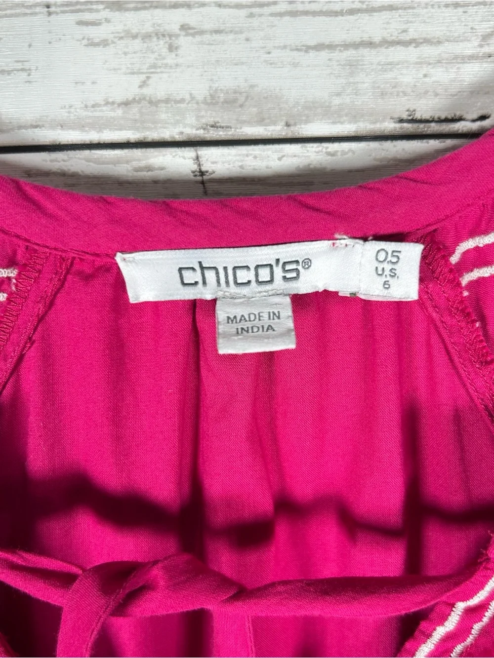 Chico’s Embroidered Raspberry Cotton Kaftan Midi Dress Pockets 6